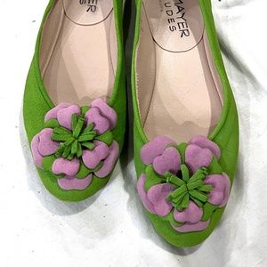 Paul Mayer Attitudes Green/Pink Suede Flats, size 8